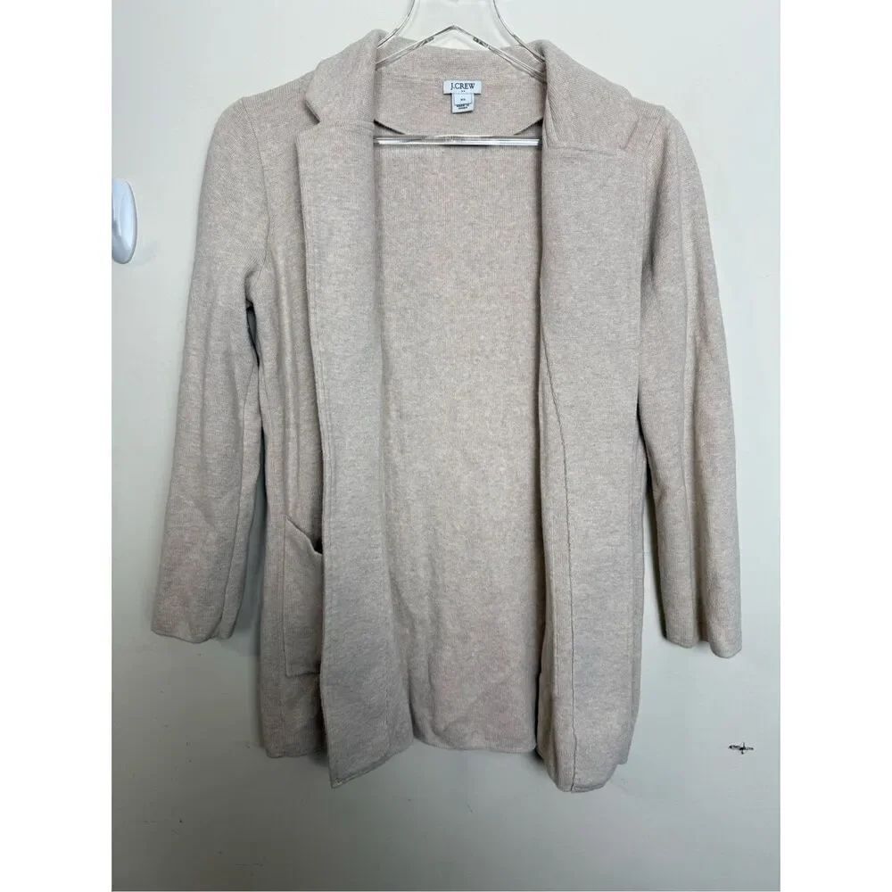 J. Crew H6915 Open-front Cotton Neutral sweater blazer Pockets Oatmeal XS
